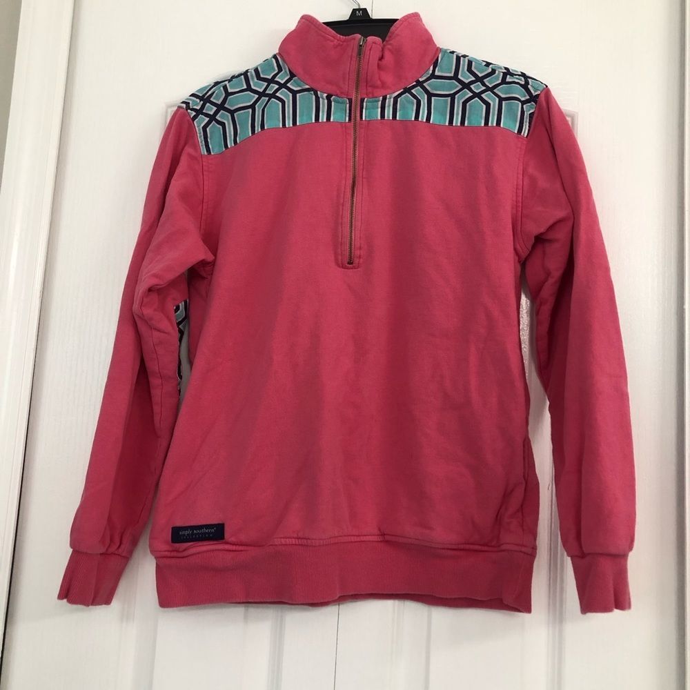 Simply southern womens 1/4 zip embroidered pullover sweatshirt pink XS